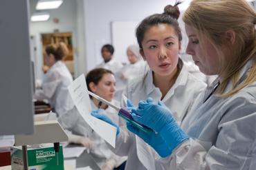 Medical students in a classroom lab