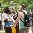 Students socializing on the first day of class